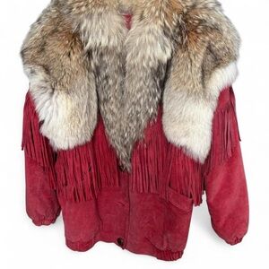 Coral Suede Jacket with Fur Collar